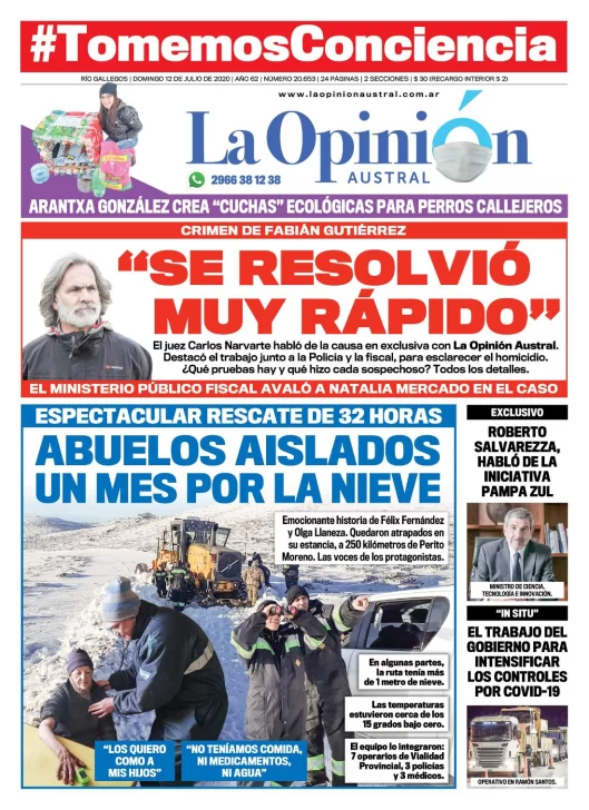 Diario La Opinión Austral edición impresa del 12 de julio de 2020, Santa Cruz, Argentina