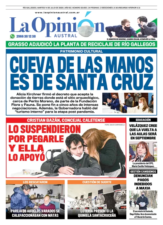 Diario La Opinión Austral edición impresa del 14 de julio de 2020, Santa Cruz, Argentina