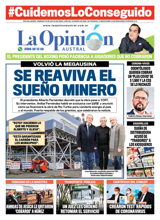 Diario La Opinión Austral edición impresa del 16 de mayo de 2020, Santa Cruz, Argentina