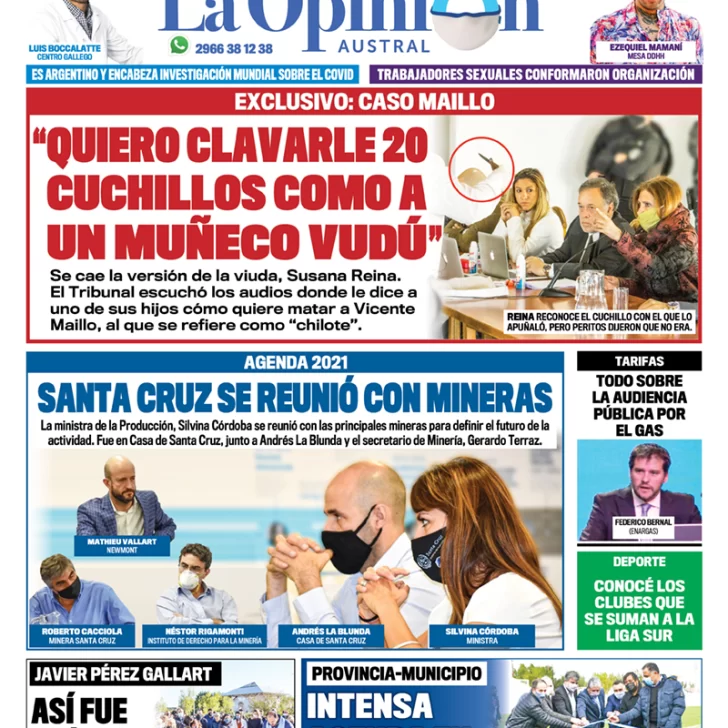 Diario La Opinión Austral tapa edición impresa del 17 de marzo de 2021, Río Gallegos, Santa Cruz, Argentina