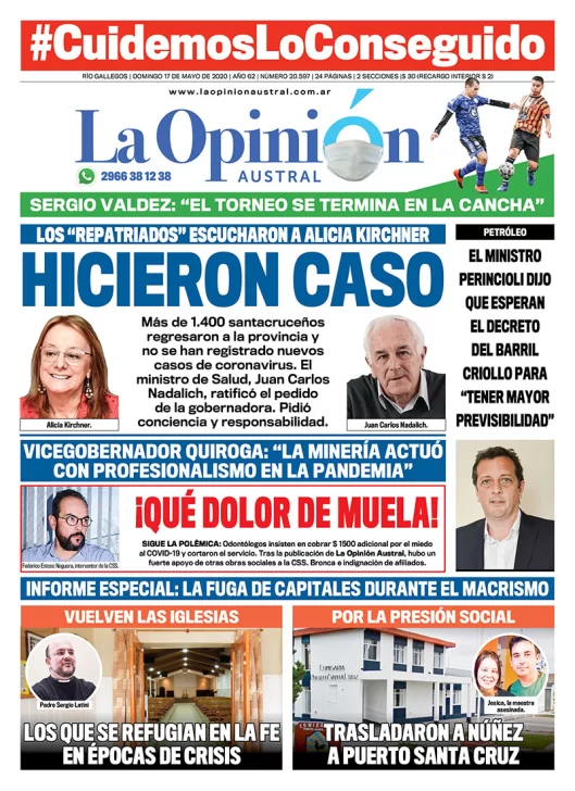 Diario La Opinión Austral edición impresa del 17 de mayo de 2020, Santa Cruz, Argentina
