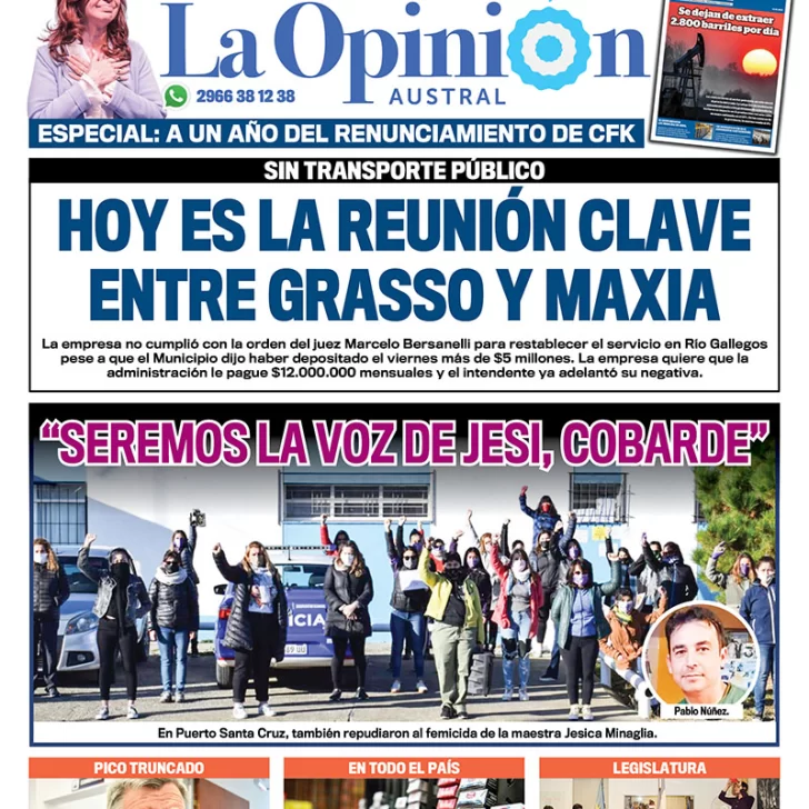 Diario La Opinión Austral edición impresa del 18 de mayo de 2020, Santa Cruz, Argentina