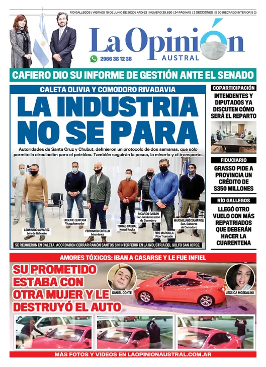 Diario La Opinión Austral edición impresa del 19 de junio de 2020, Santa Cruz, Argentina