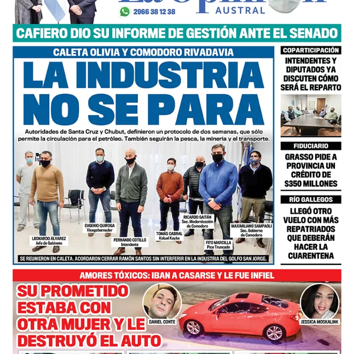 Diario La Opinión Austral edición impresa del 19 de junio de 2020, Santa Cruz, Argentina