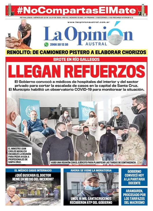Diario La Opinión Austral edición impresa del 22 de julio de 2020, Santa Cruz, Argentina