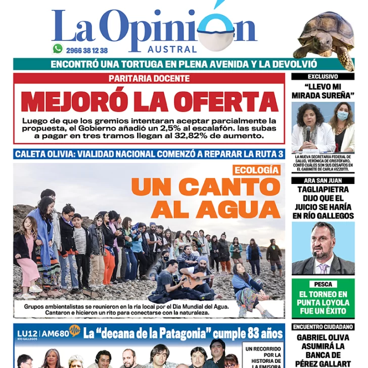 Diario La Opinión Austral tapa edición impresa del 23 de marzo de 2021 Río Gallegos, Santa Cruz, Argentina