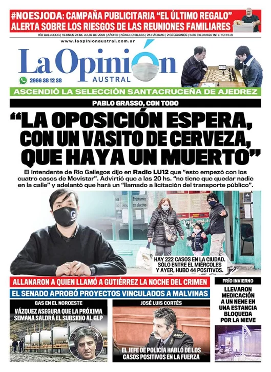 Diario La Opinión Austral edición impresa del 24 de julio de 2020, Santa Cruz, Argentina
