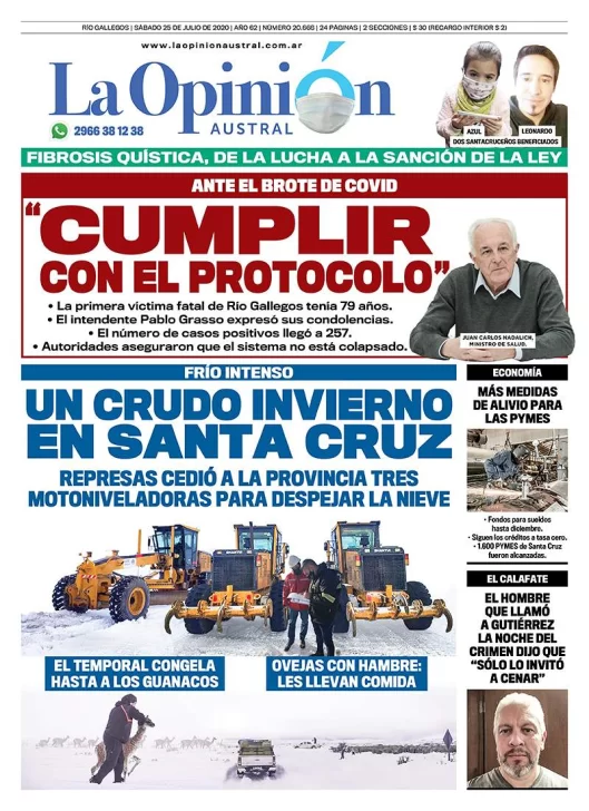 Diario La Opinión Austral edición impresa del 25 de julio de 2020, Santa Cruz, Argentina