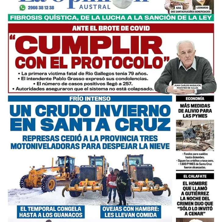 Diario La Opinión Austral edición impresa del 25 de julio de 2020, Santa Cruz, Argentina