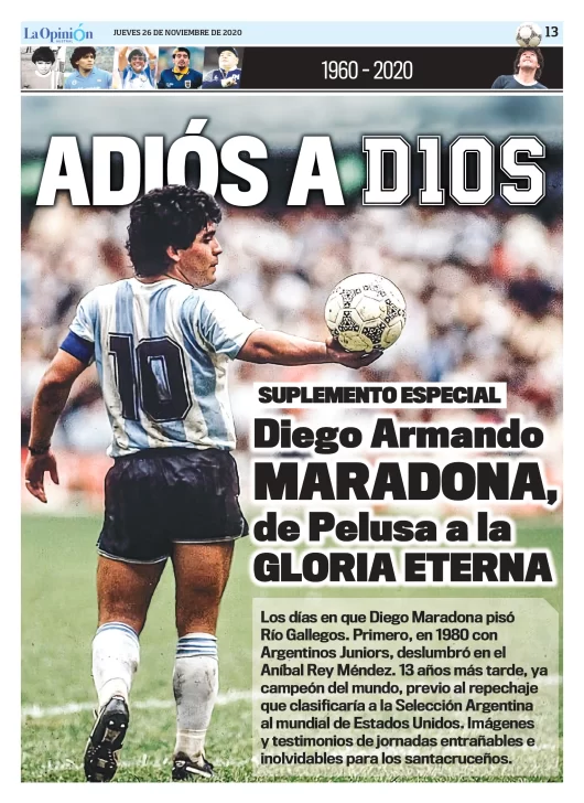 Suplemento Especial de La Opinión Austral Diego Armando Maradona, 26 de noviembre de 2020