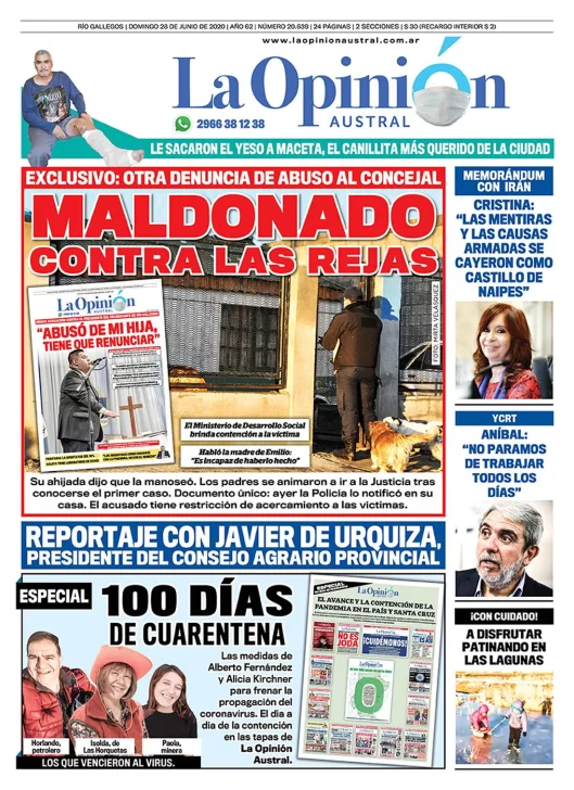 Diario La Opinión Austral edición impresa del 28 de junio de 2020, Santa Cruz, Argentina