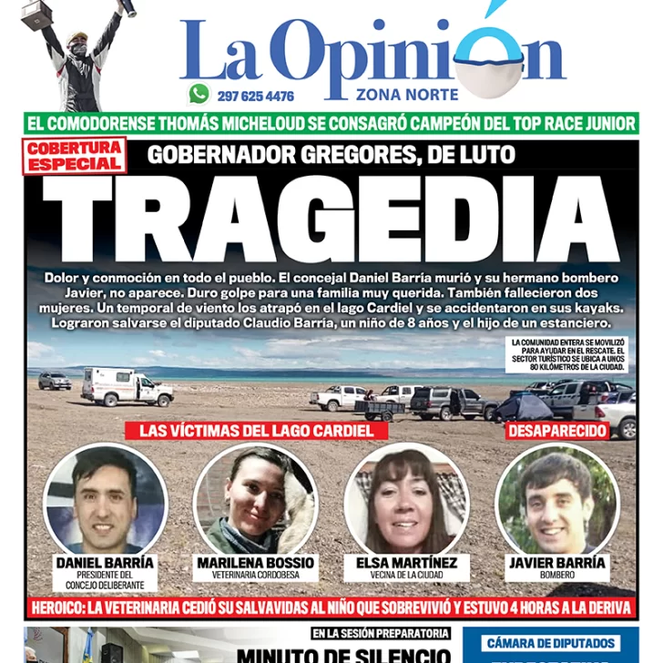 Diario La Opinión Zona Norte tapa edición impresa del 1 de marzo de 2021, Santa Cruz, Argentina