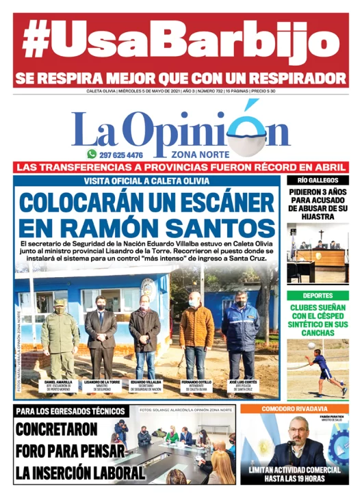 Diario La Opinión Zona Norte tapa edición impresa del 5 de mayo de 2021, Río Gallegos, Santa Cruz, Argentina