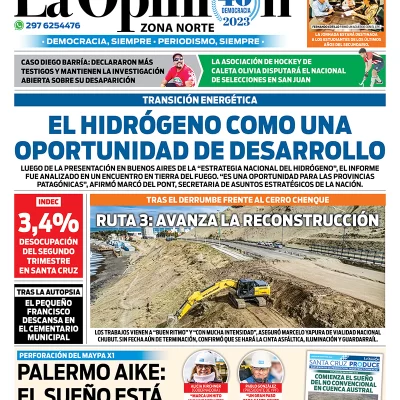 Diario La Opinión Zona Norte tapa edición impresa del jueves 21 de septiembre de 2023, Caleta Olivia, Santa Cruz, Argentina