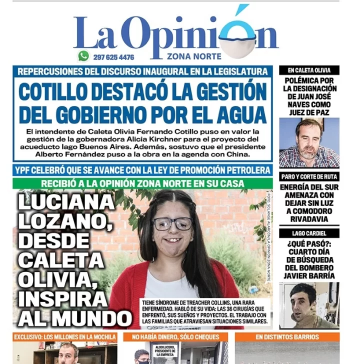 Diario La Opinión Zona Norte tapa edición impresa del 3 de marzo de 2021, Santa Cruz, Argentina Diario La Opinión Zona Norte tapa edición impresa del 3 de marzo de 2021, Santa Cruz, Argentina