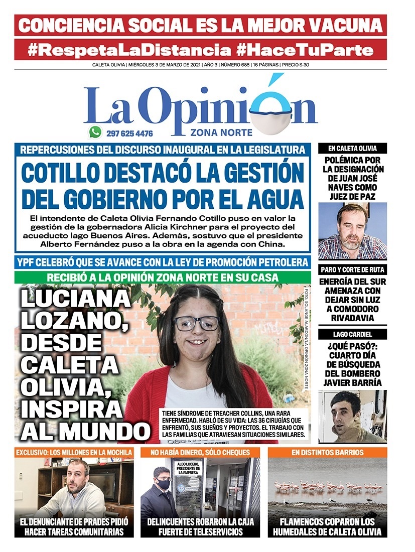 Diario La Opinión Zona Norte tapa edición impresa del 3 de marzo de 2021, Santa Cruz, Argentina Diario La Opinión Zona Norte tapa edición impresa del 3 de marzo de 2021, Santa Cruz, Argentina
