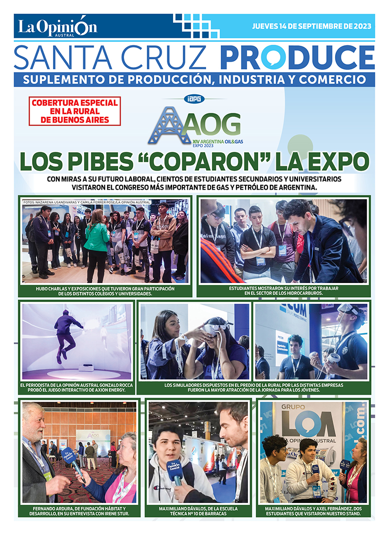 Tapa Especial de La Opinión Austral: los pibes “coparon” la Expo Argentina Oil & Gas 2023