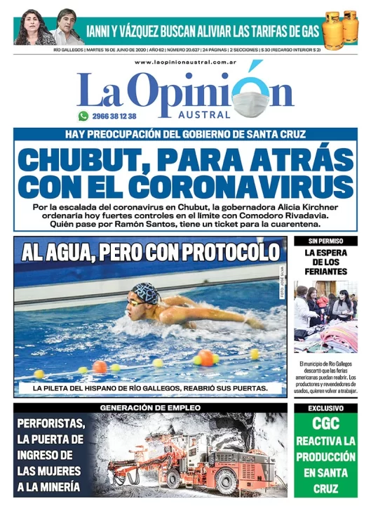 Diario La Opinión Austral edición impresa del 16 de junio de 2020, Santa Cruz, Argentina