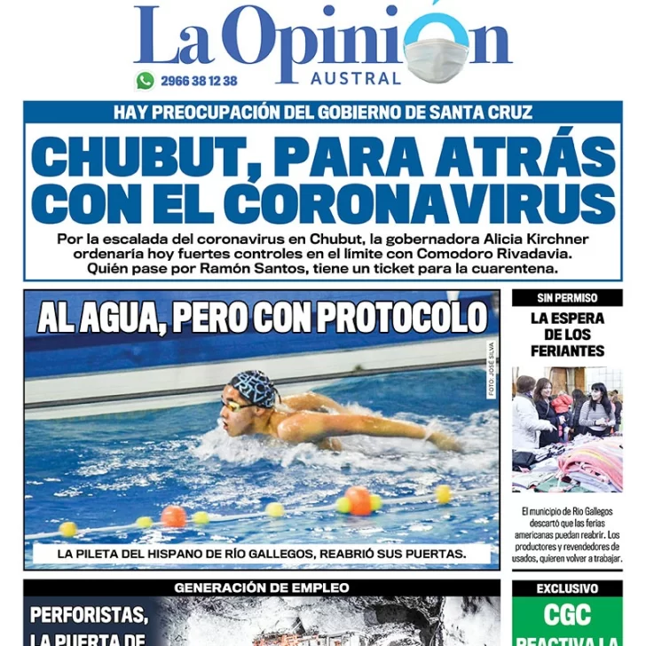 Diario La Opinión Austral edición impresa del 16 de junio de 2020, Santa Cruz, Argentina