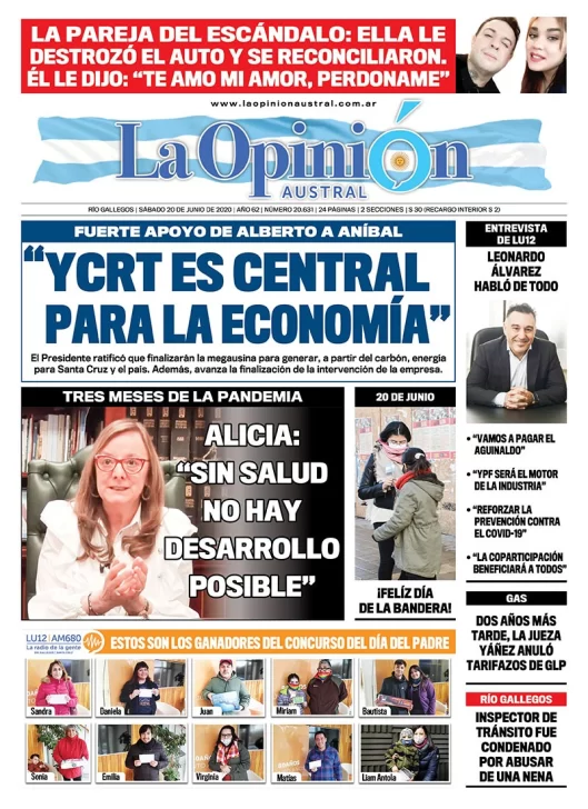 Diario La Opinión Austral edición impresa del 20 de junio de 2020, Santa Cruz, Argentina