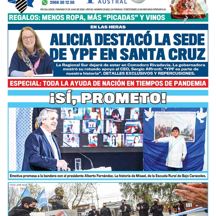 Diario La Opinión Austral edición impresa del 21 de junio de 2020, Santa Cruz, Argentina