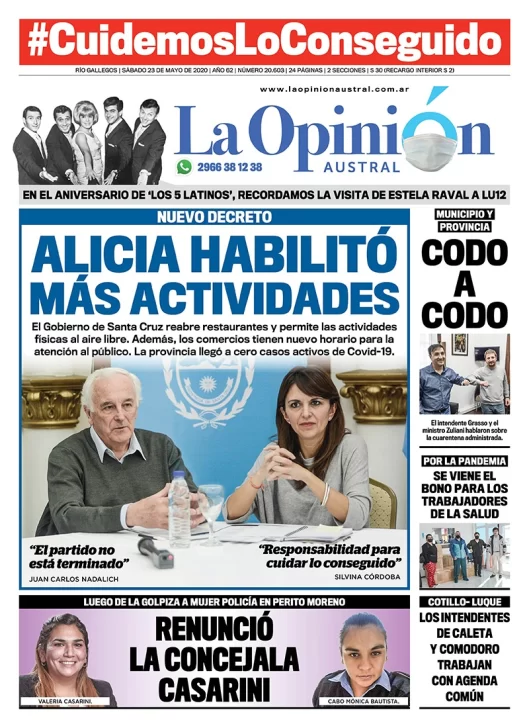 Diario La Opinión Austral edición impresa del 23 de mayo de 2020, Santa Cruz, Argentina