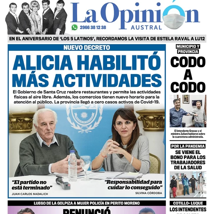 Diario La Opinión Austral edición impresa del 23 de mayo de 2020, Santa Cruz, Argentina