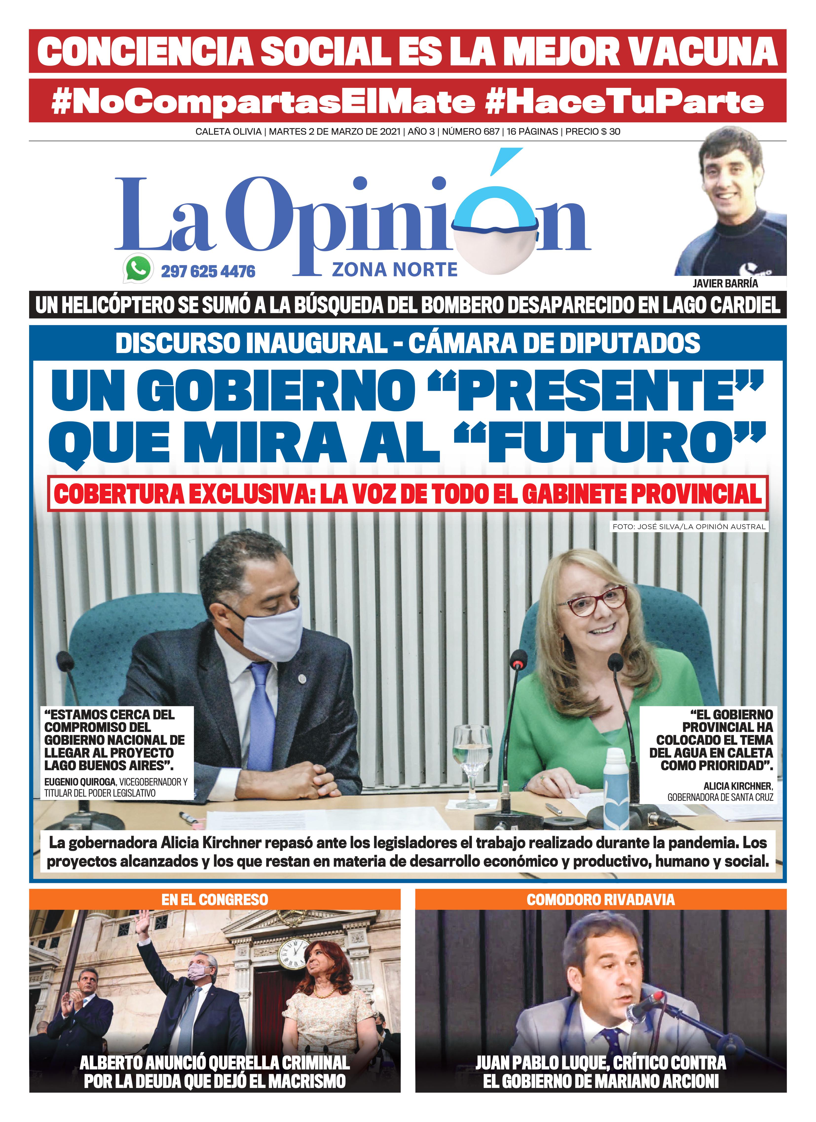 Diario La Opinión Zona Norte tapa edición impresa del 2 de marzo de 2021, Santa Cruz, Argentina Diario La Opinión Zona Norte tapa edición impresa del 2 de marzo de 2021, Santa Cruz, Argentina