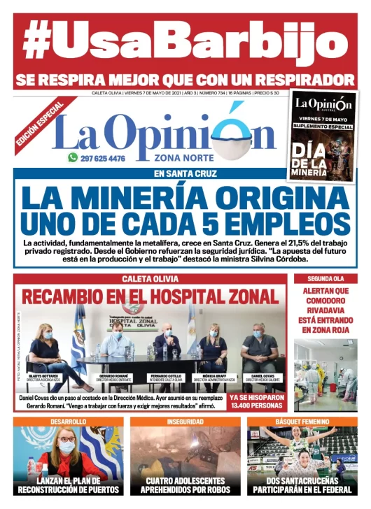 Diario La Opinión Zona Norte tapa edición impresa del 7 de mayo de 2021, Río Gallegos, Santa Cruz, Argentina