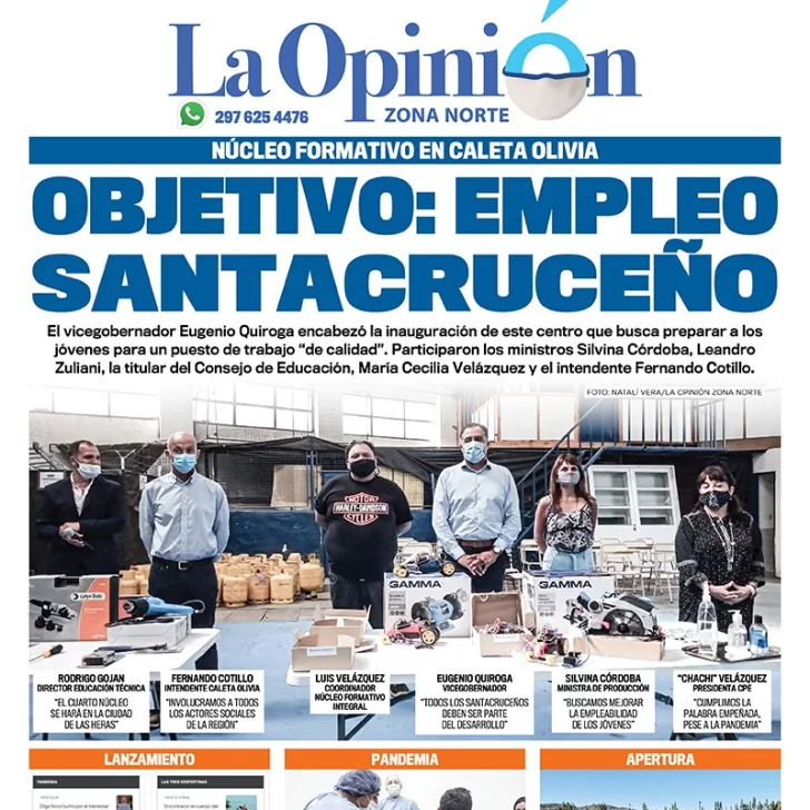 Diario La Opinión Zona Norte tapa edición impresa del 11 de febrero de 2021, Santa Cruz, Argentina