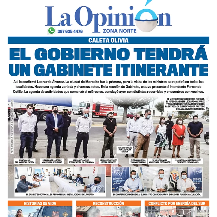 Diario La Opinión Zona Norte tapa edición impresa del 12 de febrero de 2021, Santa Cruz, Argentina