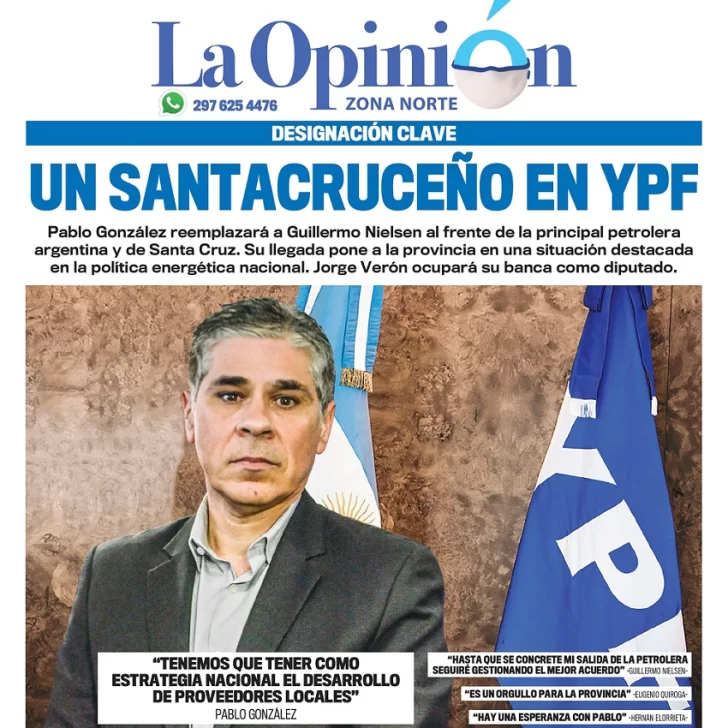 Diario La Opinión Zona Norte tapa edición impresa del 21 de enero de 2021, Santa Cruz, Argentina