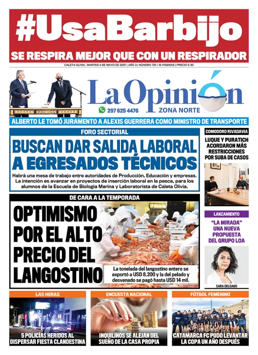 Diario La Opinión Zona Norte tapa edición impresa del 4 de mayo de 2021, Río Gallegos, Santa Cruz, Argentina