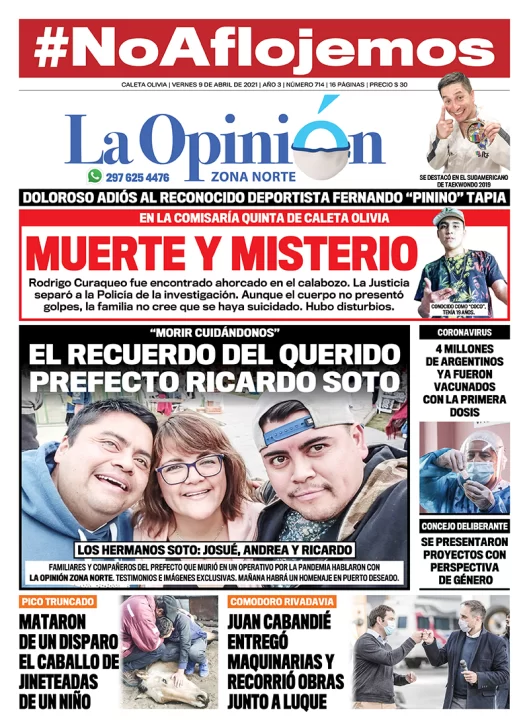Diario La Opinión Zona Norte tapa edición impresa del 9 de abril de 2021, Río Gallegos, Santa Cruz, Argentina