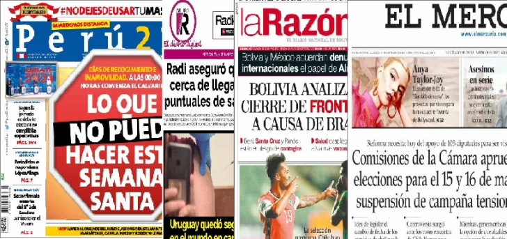 Segunda ola: el avance del coronavirus en las tapas de los diarios de Brasil, Chile, Uruguay, Paraguay, Perú y Bolivia