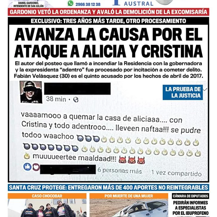 Diario La Opinión Austral tapa edición impresa del 21 de octubre de 2020, Río Gallegos, Santa Cruz, Argentina