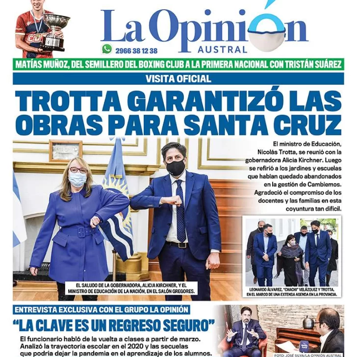Diario La Opinión Austral tapa edición impresa del 27 de enero de 2021, Río Gallegos, Santa Cruz, Argentina