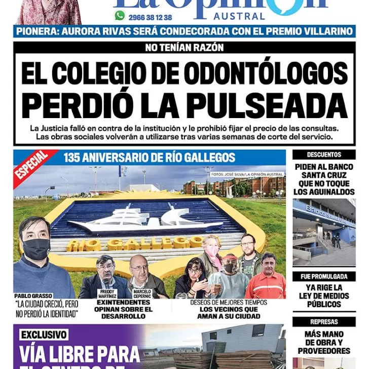 Diario La Opinión Austral tapa edición impresa del 19 de diciembre de 2020, Río Gallegos, Santa Cruz, Argentina
