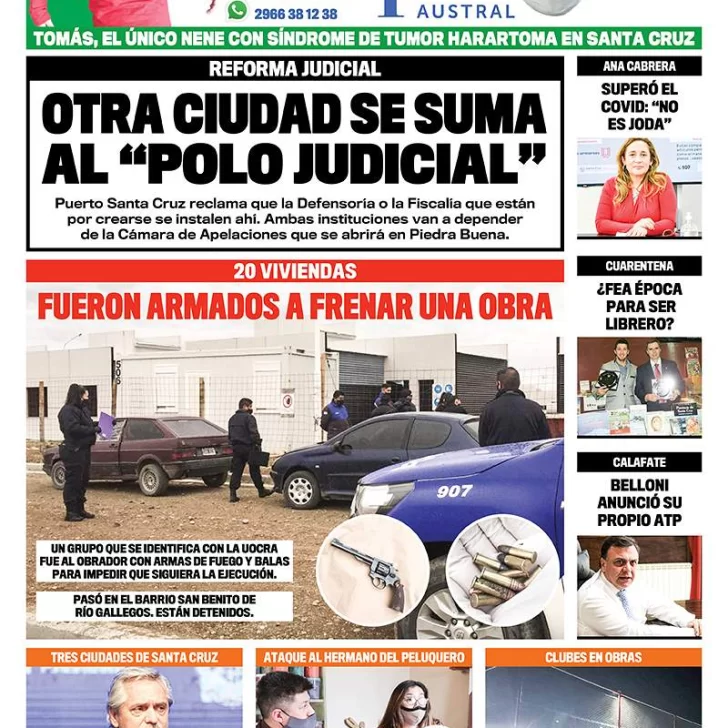 Diario La Opinión Austral tapa edición impresa del 24 de octubre de 2020, Río Gallegos, Santa Cruz, Argentina