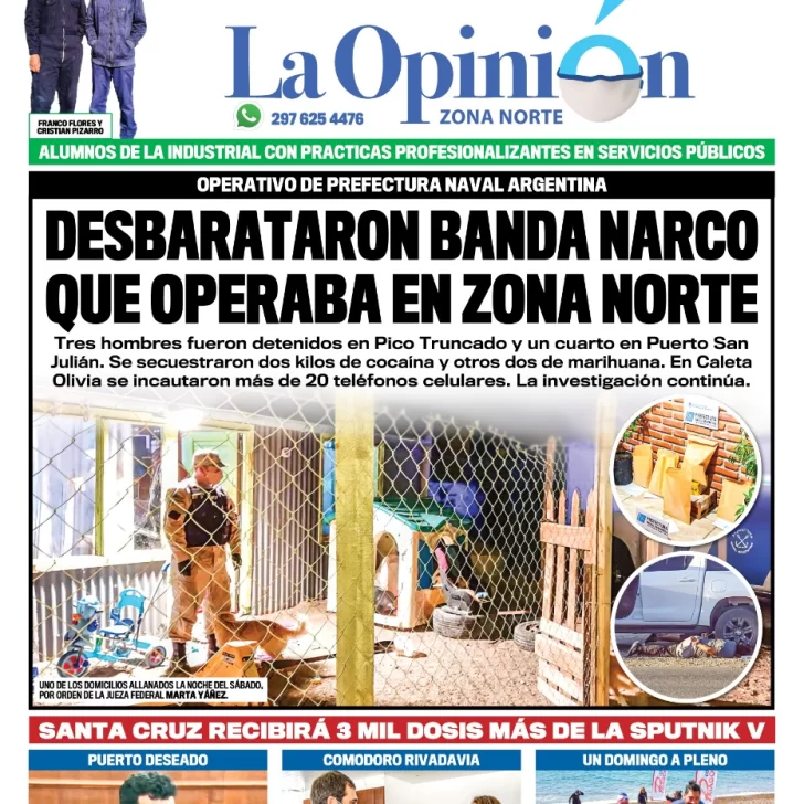 Diario La Opinión Zona Norte tapa edición impresa del 22 de marzo de 2021, Río Gallegos, Santa Cruz, Argentina