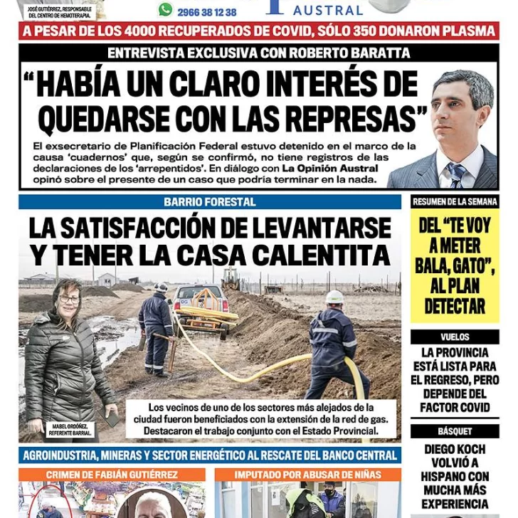 Diario La Opinión Austral tapa edición impresa del 4 de octubre de 2020, Río Gallegos, Santa Cruz, Argentina