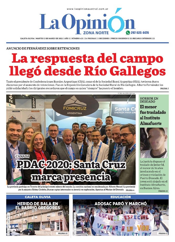 Tapa de La Opinión Zona Norte, edición impresa del día martes 3 de marzo de 2020