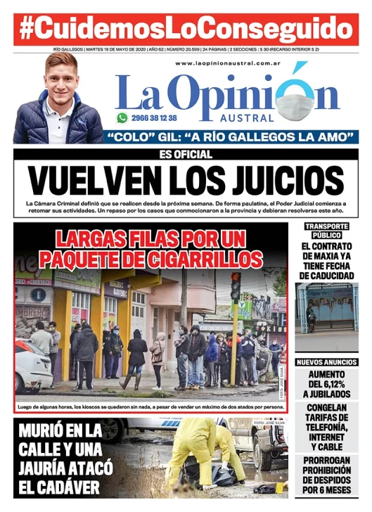 Diario La Opinión Austral edición impresa del 19 de mayo de 2020, Santa Cruz, Argentina