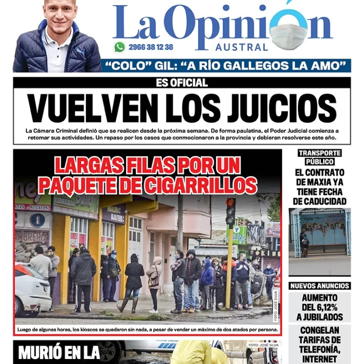 Diario La Opinión Austral edición impresa del 19 de mayo de 2020, Santa Cruz, Argentina