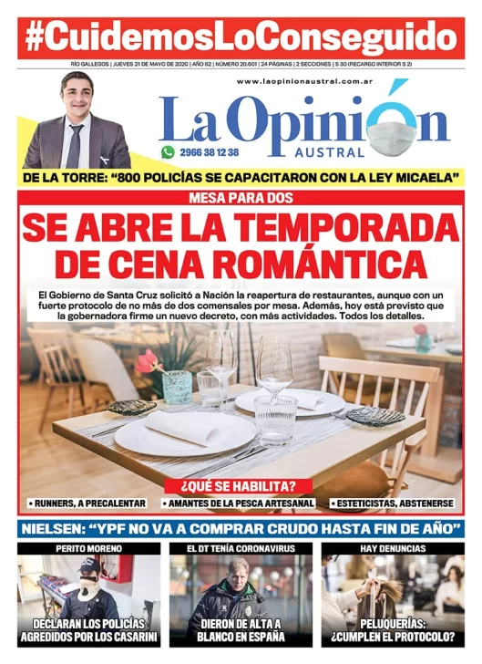 Diario La Opinión Austral edición impresa del 21 de mayo de 2020, Santa Cruz, Argentina