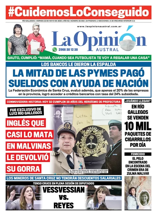Diario La Opinión Austral edición impresa del 22 de mayo de 2020, Santa Cruz, Argentina