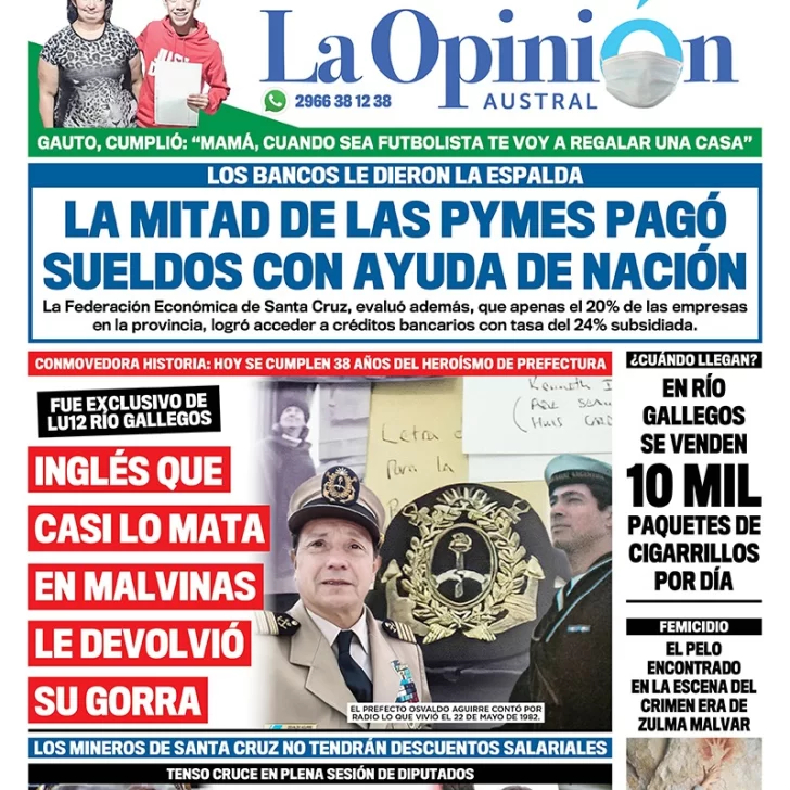 Diario La Opinión Austral edición impresa del 22 de mayo de 2020, Santa Cruz, Argentina