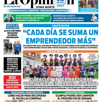 Diario La Opinión Zona Norte tapa edición impresa del martes 19 de septiembre de 2023, Caleta Olivia, Santa Cruz, Argentina