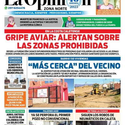 Diario La Opinión Zona Norte tapa edición impresa del miércoles 20 de septiembre de 2023, Caleta Olivia, Santa Cruz, Argentina