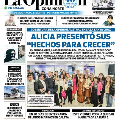 Diario La Opinión Zona Norte tapa edición impresa del martes 26 de septiembre de 2023, Caleta Olivia, Santa Cruz, Argentina